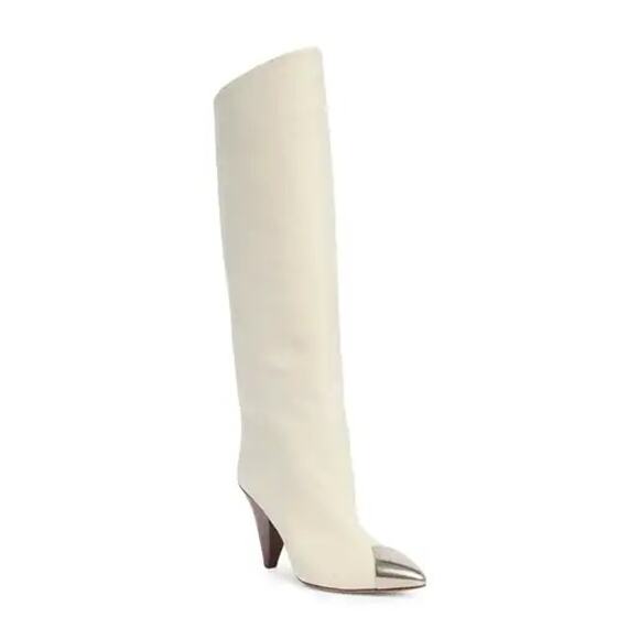 Isabel Marant Lilezio Knee High leather ivory heeled westernBoot size 38